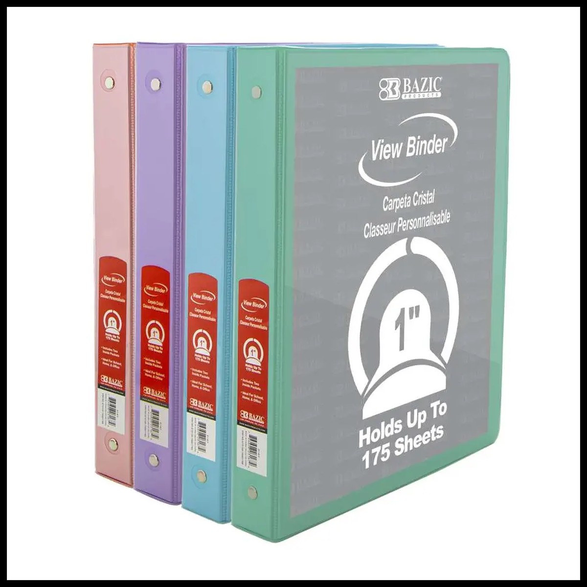 1" Pastel Color 3-Ring View Binder with 2-Pockets