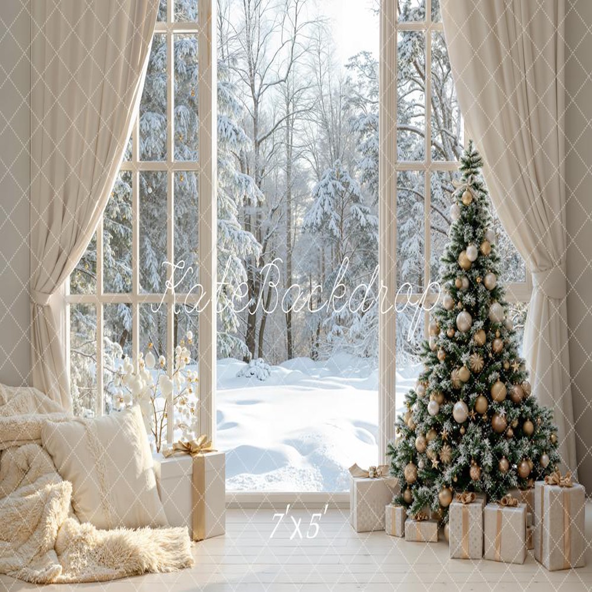 Lightning Deals - Kate Christmas Tree Snow Printed Backdrop Designed by Emetselch