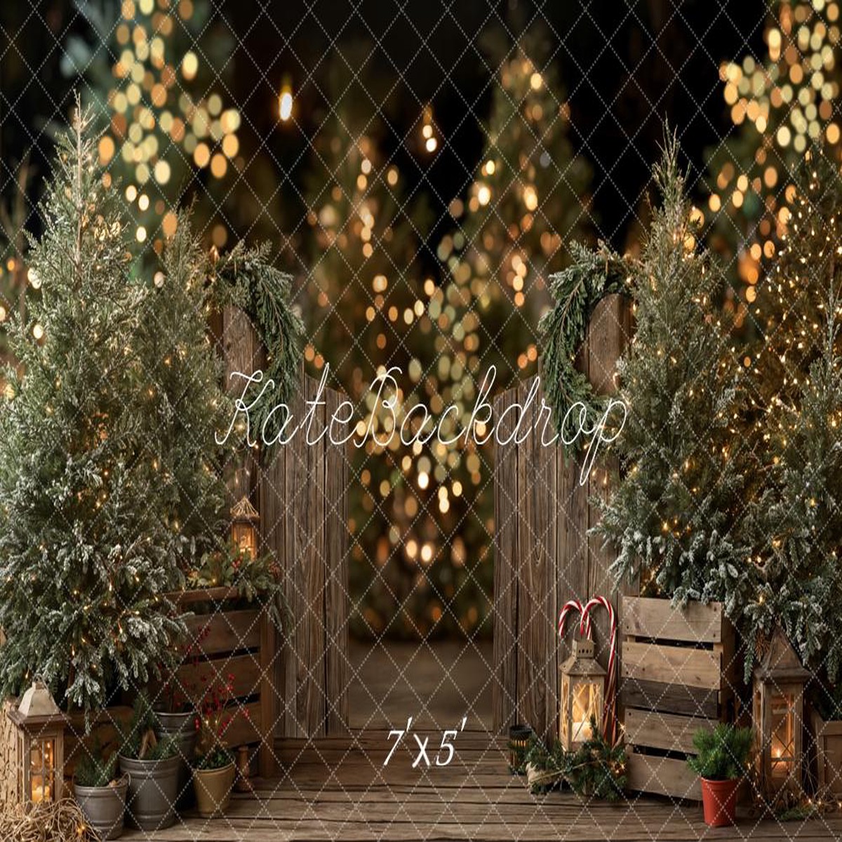 Lightning Deals - Kate Christmas Trees Bokeh Printed Backdrop Designed by Emetselch