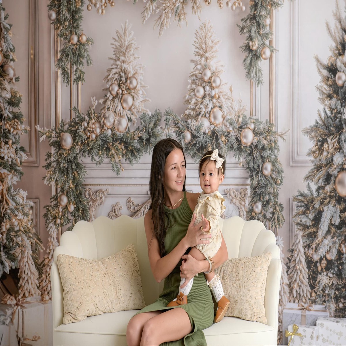 Lightning Deals - Kate Christmas White Vintage Brick Fireplace Printed Backdrop Designed by Emetselch