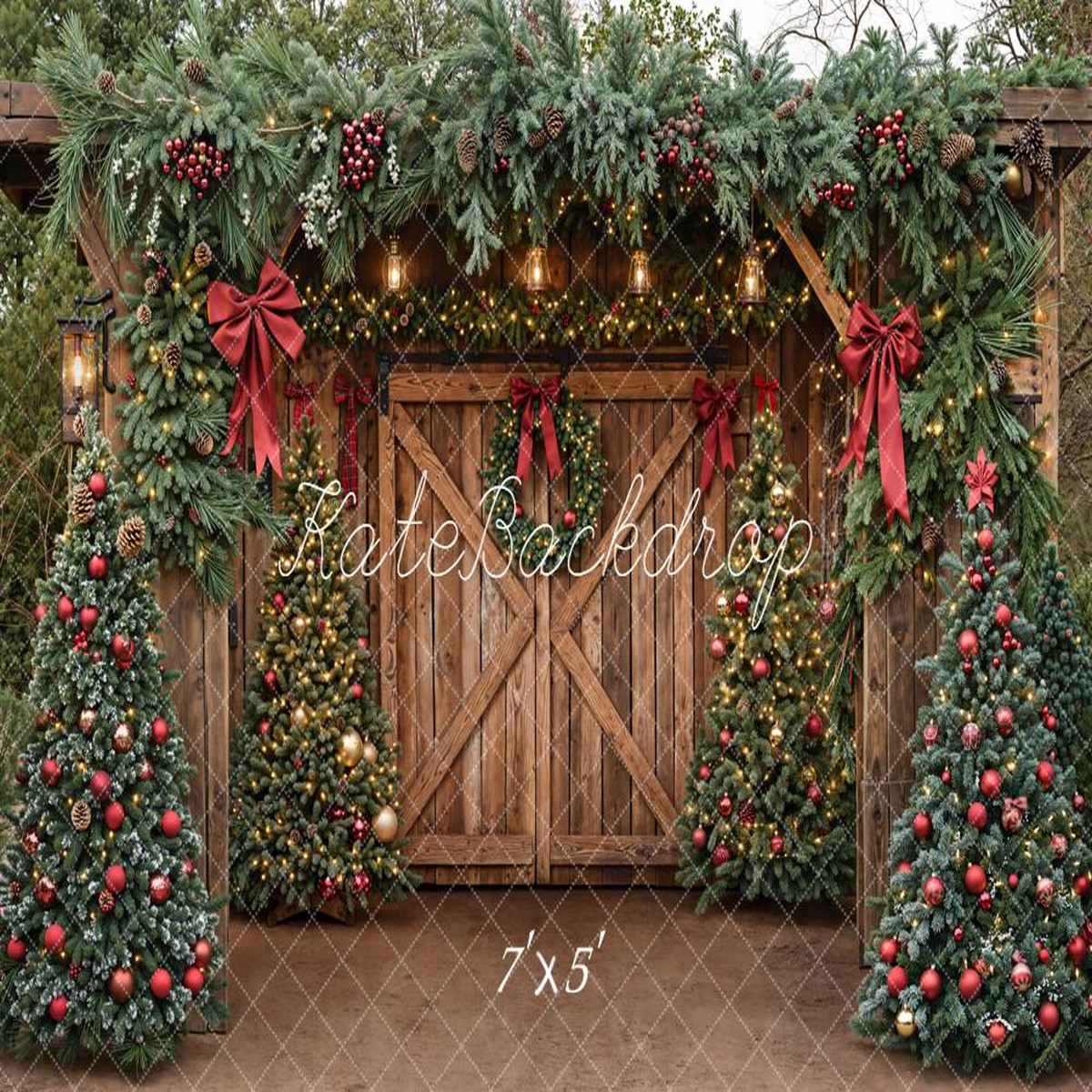 Lightning Deals - Kate Christmas Trees Barn Door Printed Backdrop Designed by Emetselch