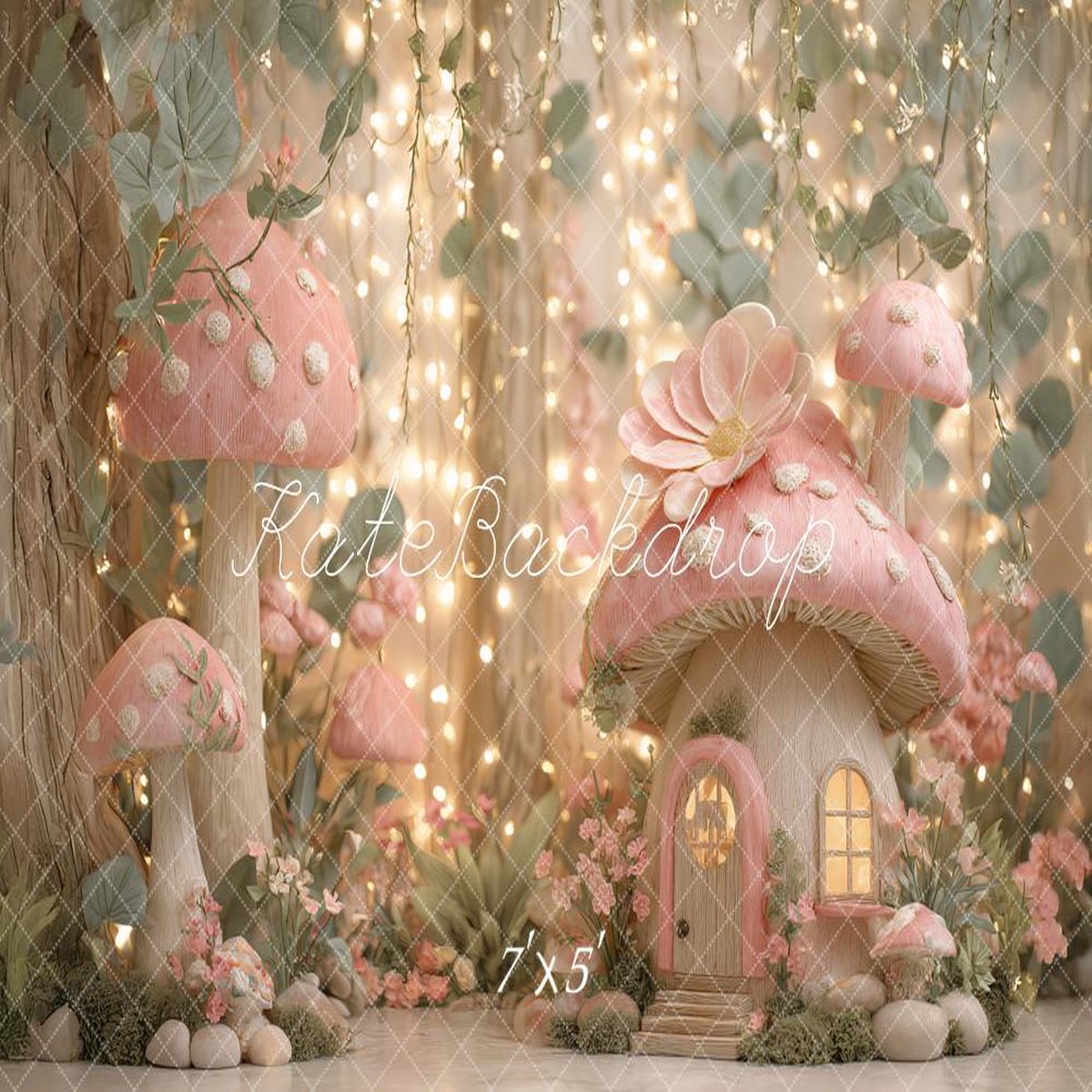 Lightning Deals - Kate Mushroom Elf Pink Printed Backdrop Designed by Ashley Paul